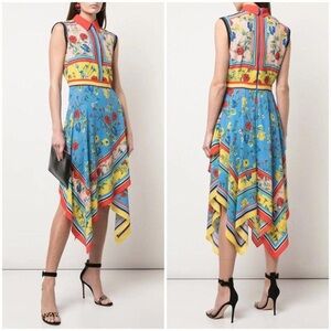 Alice + Olivia Farrah Collared Handkerchief Dress multi-color print size 6